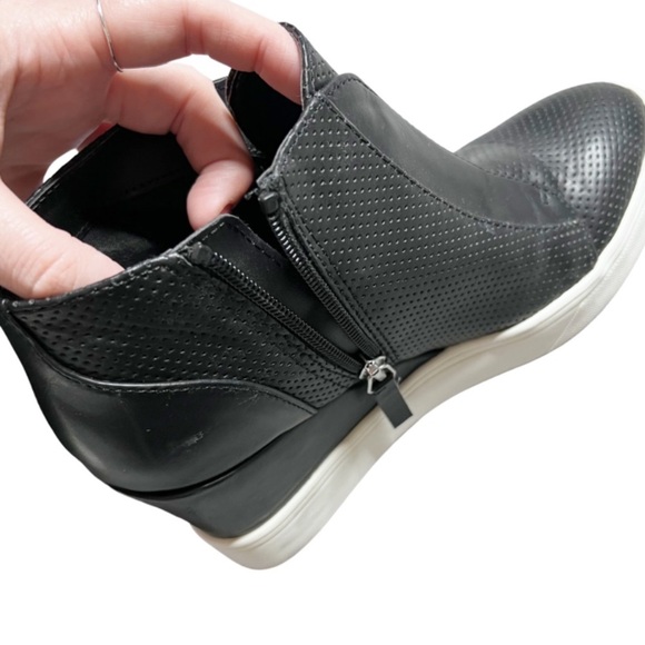 MIA Cristie Women’s Black & White Faux Leather Slip On Wedge Sneaker Ankle Boot - Picture 13 of 16